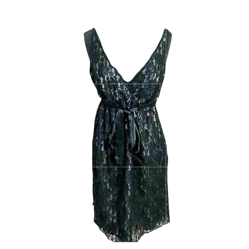 Vintage New York &Company black lace floral dress with silver slip NWT